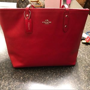 Authentic red leather coach purse